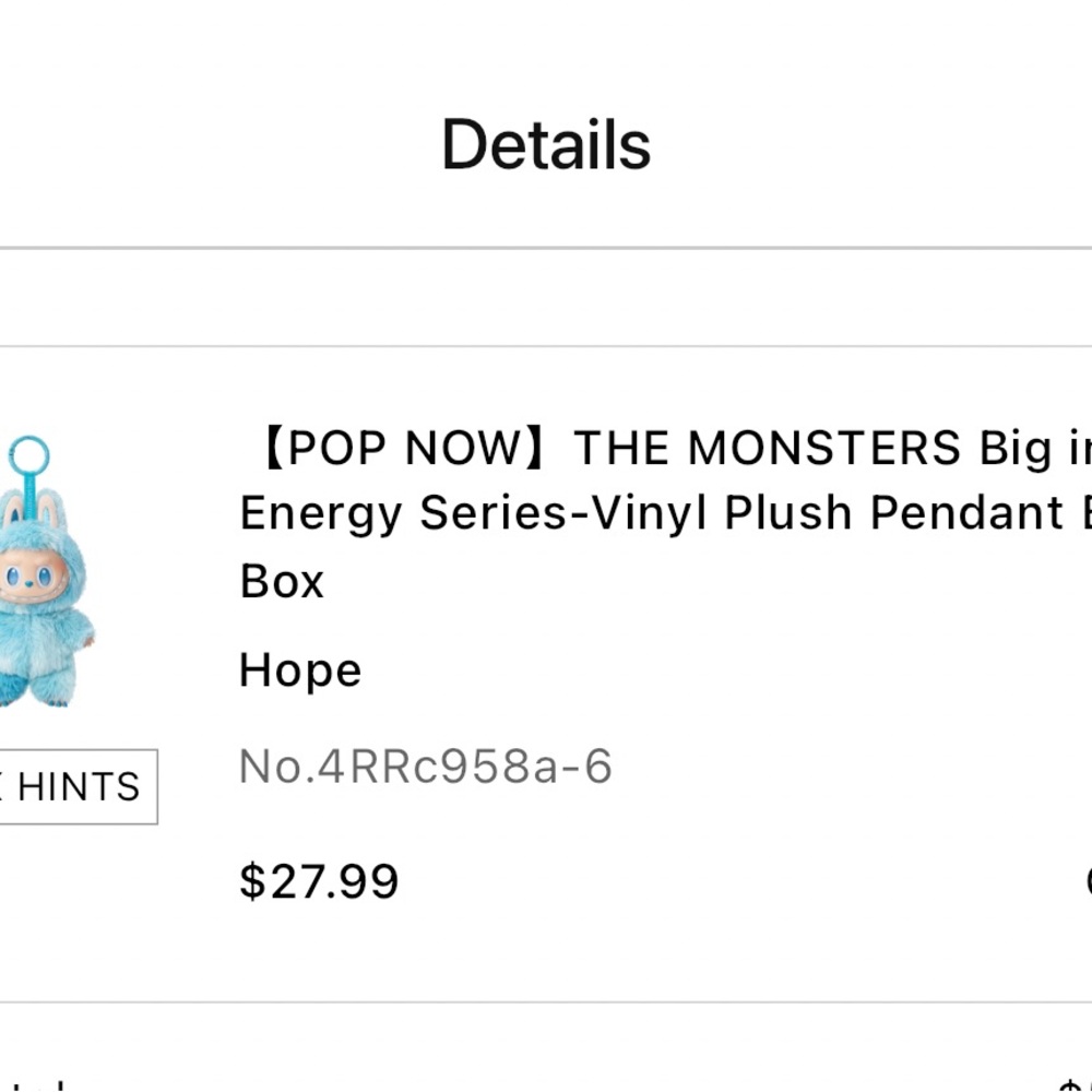 POP NOW Monsters Big Hope Vinyl Plush Pendant - Blue